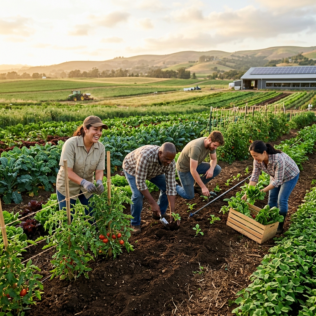 Farmers working sustainably
